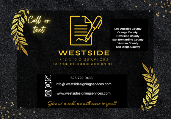 WESTSIDE SIGNING SERVICES - Westside Signing Services provides reliable and professional mobile notary services to clients in the Southern California area. Our team is knowledgeable and experienced in handling a variety of notarial acts such as acknowledgments, jurats, and oaths. We specialize in Real Estate Loan Document signings and work with reputable escrow and title companies all over southern California. WESTSIDE SIGNING SERVICES - Westside Signing Services provides reliable and professional mobile notary services to clients in the Southern California area. Our team is knowledgeable and experienced in handling a variety of notarial acts such as acknowledgments, jurats, and oaths. We specialize in Real Estate Loan Document signings and work with reputable escrow and title companies all over southern California.