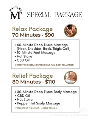 Special Package Deal - Enjoy our massage special package deal Special Package Deal - Enjoy our massage special package deal