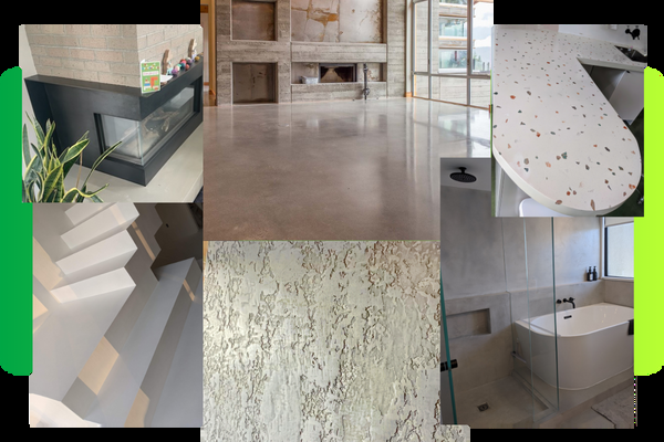Concrete, Micro Cement & Brick Services we offer - What would you like? A stunning floor, a cozy fireplace, an eye-catching feature wall, elegant stairs, a stylish countertop, or even a luxurious shower? Perhaps some epoxy for the garage or upgrade your patio with a stain? Definitely something!