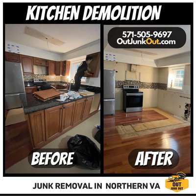KITCHEN DEMOLITION - Home and Commercial Junk Removal and Demolition Services
Out Junk Out Junk Removal and Demolition provides same day or next day junk removal and demolition services. We are based in Springfield, Fairfax, Mclean, Clifton and surrounding areas in Northern Virginia
We offer free on site estimates and guidance to help you come up with the right game plan to get rid of your unwanted items in your home.
Out Junk Out, Junk Removal offers residential and commercial junk removal, appliance, furniture, construction debris, yard debris, electronic waste, metal recycling services. We look forward to working with you to clear things up! We are your one-stop shop for Junk, shed demolition, hot tub removal, debris, trash service. Our team is ready to help you now! KITCHEN DEMOLITION - Home and Commercial Junk Removal and Demolition Services
Out Junk Out Junk Removal and Demolition provides same day or next day junk removal and demolition services. We are based in Springfield, Fairfax, Mclean, Clifton and surrounding areas in Northern Virginia
We offer free on site estimates and guidance to help you come up with the right game plan to get rid of your unwanted items in your home.
Out Junk Out, Junk Removal offers residential and commercial junk removal, appliance, furniture, construction debris, yard debris, electronic waste, metal recycling services. We look forward to working with you to clear things up! We are your one-stop shop for Junk, shed demolition, hot tub removal, debris, trash service. Our team is ready to help you now!