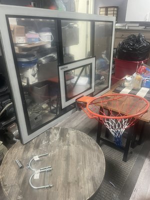 In/deck basketball set up.  Is specifically designed for swimming pool. 4’ pole. Extension arm kit to extend out and over pool water.  Hard - Basketball setup for swimming pool