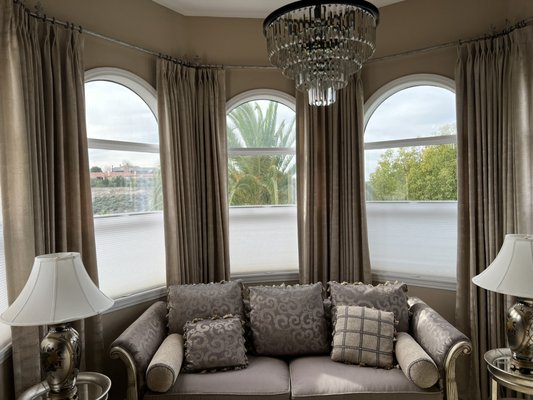 Jobs done by Bella Blinds - Honeycomb shades ram $250 each drapery panels ran $700 each job took four weeks and included installation  Jobs done by Bella Blinds - Honeycomb shades ram $250 each drapery panels ran $700 each job took four weeks and included installation 