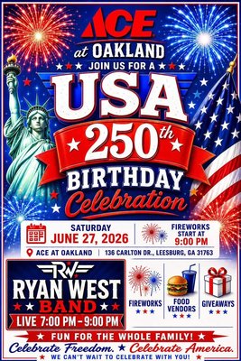USA 250th Birthday Celebration Event - ACE at Oakland invites you and the family for a fun to celebrate freedom! Saturday June 27th, 2026 USA 250th Birthday Celebration Event - ACE at Oakland invites you and the family for a fun to celebrate freedom! Saturday June 27th, 2026