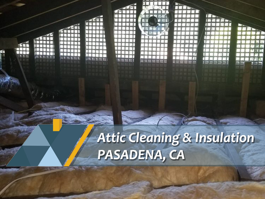 Attic Cleaning & Insulation Installation - Pasadena, CA - Decontamination, air seal, rodent proof and insulation install with an R38 value. Attic Cleaning & Insulation Installation - Pasadena, CA - Decontamination, air seal, rodent proof and insulation install with an R38 value.