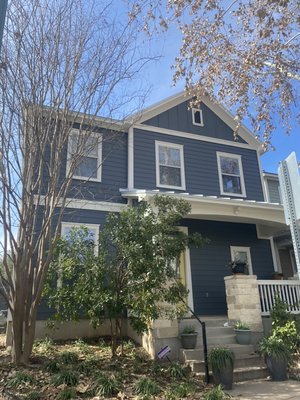 Complete Exterior Repaint and Staining Project - Beautiful Exterior Transformation & Color Change 😍 Done By Us . This Exterior Hadn’t Been Repainted in 8 Years and Was Really Beat From Sunlight . We Power Washed , Replaced All Rotten Boards ,  Recaulked All Cracks and Joints and Finally Painted , Restained The Deck , Flower Beds and Stained The Brand New Fence .