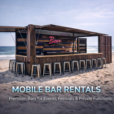 The "Sea Bar" Shipping Container - The Sea Bar is a bold, high-capacity mobile bar built for efficiency, durability, and
serious service volume. Featuring dual retractable bar tops, this unit allows guests to be
served from multiple sides, making it ideal for busy festivals, waterfront events, and
large-scale gatherings.
Outfitted with 6 draft beer taps, extra-large ice bins, 4 drain boards, liquor speed rails,
and display shelving, The Sea Bar is designed for fast, organized service. A full electrical
package powers the bar throughout the event, while its securable container design
allows for safe overnight storage. With seating for 14 bar stools, The Sea Bar combines
industrial style with professional performance for events that demand reliability and
impact. The "Sea Bar" Shipping Container - The Sea Bar is a bold, high-capacity mobile bar built for efficiency, durability, and
serious service volume. Featuring dual retractable bar tops, this unit allows guests to be
served from multiple sides, making it ideal for busy festivals, waterfront events, and
large-scale gatherings.
Outfitted with 6 draft beer taps, extra-large ice bins, 4 drain boards, liquor speed rails,
and display shelving, The Sea Bar is designed for fast, organized service. A full electrical
package powers the bar throughout the event, while its securable container design
allows for safe overnight storage. With seating for 14 bar stools, The Sea Bar combines
industrial style with professional performance for events that demand reliability and
impact.
