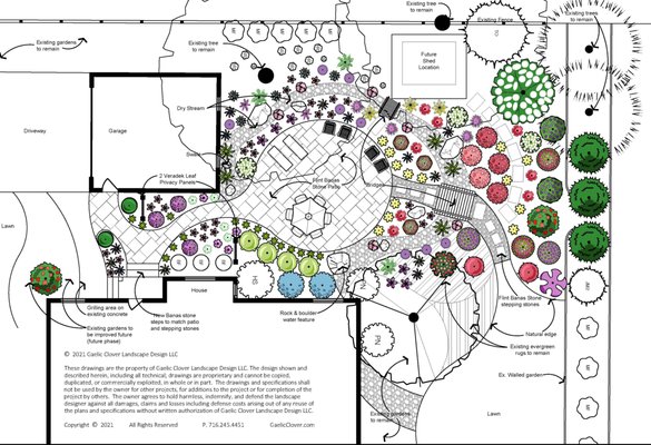 Patio & Gardens - Gaelic Clover Landscape Design was selected to transform the existing rear yard into a backyard retreat with patio, dry stream, fountain, patio, walkways and gardens. Patio & Gardens - Gaelic Clover Landscape Design was selected to transform the existing rear yard into a backyard retreat with patio, dry stream, fountain, patio, walkways and gardens.