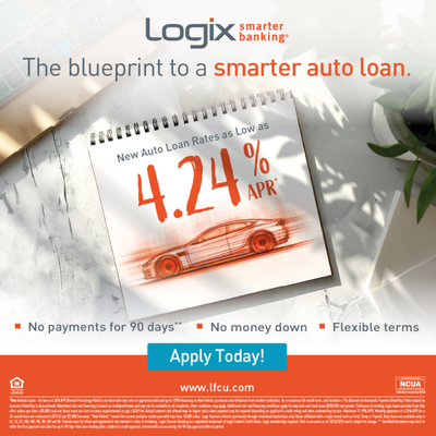 New Auto Loans Rates as low as 4.24% APR.* - Upgrade your ride with a new car loan that works for you. At Logix, you’ll get competitive new car loan rates, flexible terms, and personalized support from a not-for-profit credit union that puts our members first. Whether you’re buying your first ride or upgrading your dream vehicle, we’ll help you find a loan that fits your budget. New Auto Loans Rates as low as 4.24% APR.* - Upgrade your ride with a new car loan that works for you. At Logix, you’ll get competitive new car loan rates, flexible terms, and personalized support from a not-for-profit credit union that puts our members first. Whether you’re buying your first ride or upgrading your dream vehicle, we’ll help you find a loan that fits your budget.