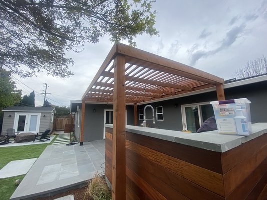San Jose, CA - This back yard was converted into a modern back yard with very functional use of the area, in the are we where able to do a stone patio, bbq, pergola, hot tub area, turf, and concrete patio for a fire pit.