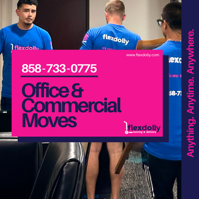 Office and Commercial Moves - Your business is our business. We recognize that in the twenty-first century, businesses of all sizes in San Diego must operate quickly and complete orders without delay. You need a San Diego moving company that delivers on its commitments. Whether you are moving out of a co-working space or a large corporate headquarters with hundreds of workstations, our San Diego movers will move your business quickly and safely.
Minimize your business downtime with a well-planned office move in San Diego using our Flexdolly Office Relocation Plan. Our experienced and fully insured movers will make your office and commercial move in San Diego a piece of cake. Count on us to deliver on our commitments and get your business back up and running in San Diego without delay. Office and Commercial Moves - Your business is our business. We recognize that in the twenty-first century, businesses of all sizes in San Diego must operate quickly and complete orders without delay. You need a San Diego moving company that delivers on its commitments. Whether you are moving out of a co-working space or a large corporate headquarters with hundreds of workstations, our San Diego movers will move your business quickly and safely.
Minimize your business downtime with a well-planned office move in San Diego using our Flexdolly Office Relocation Plan. Our experienced and fully insured movers will make your office and commercial move in San Diego a piece of cake. Count on us to deliver on our commitments and get your business back up and running in San Diego without delay.