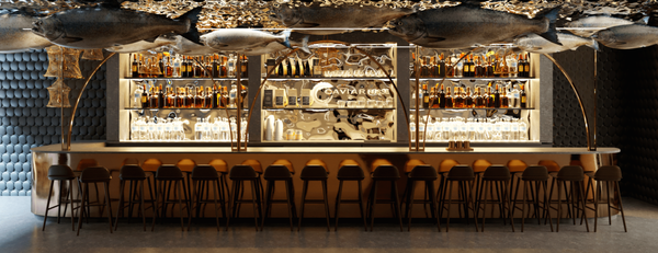 Fish restaurant design - This project was offered to the customer in two versions -  whit and dark. Which one do you like more?
