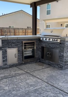 Back Yard Update - This was a complete backyard remodel, including seating wall & firepit, outdoor kitchen, weatherwood patio cover, artificial turf with concrete steppers.