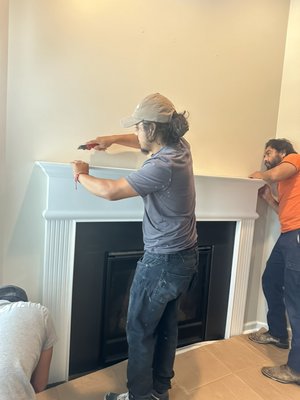 VINYL FLOORING AND FIREPLACE BACKGROUND PROJECT - In this process it was made with the client's personal things and items in order to carry out the vinyl flooring procedure and when it was finished it was decided to add the fireplace background project. In this project only the hand was charged