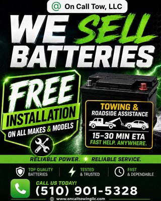 Mobile battery installation we come to you - When it comes to Quality roadside assistance On Call Tow Llc is great for people wanting to get out of a tough position jumpstart battery installations Towing you name it we cover it. Call us today. Mobile battery installation we come to you - When it comes to Quality roadside assistance On Call Tow Llc is great for people wanting to get out of a tough position jumpstart battery installations Towing you name it we cover it. Call us today.