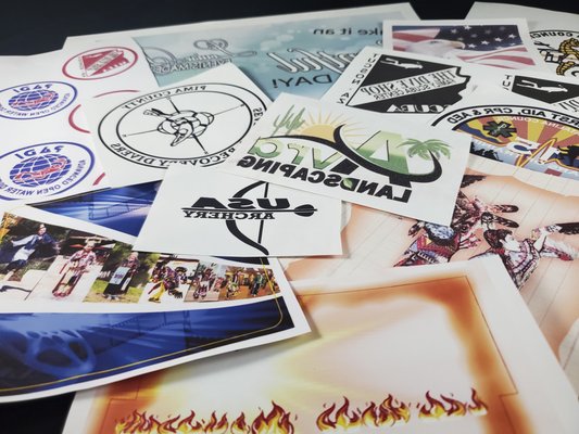Sublimation Transfers and Printing - We print your original artwork as a dye sublimation transfer and ship to you for application.  Dye sublimation transfers work beautifully on hundreds of items. Dye sublimation printed t-shirts are the highest quality you can sell. Instead of melting plastic on top of the fabric, you will actually dye the fabric. Unlike a silk-screened item, the image will never crack, peel or fade. We provide the highest quality dye sublimation transfers for your substrates. Dye sublimation works on white and light-colored 100% polyester fabric. Any other synthetic fabrics need to be tested first. 1 extra print is included for testing purposes