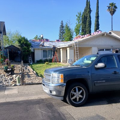 Removed all eve plywood and old roof. Installed new gutters, composition roof and all new Bardge rafters - Complete new roof. Installed new seemless gutters and down spouts