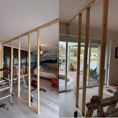 wall installation - We installed a partition, prepared one wall for painting and the other for wallpaper. wall installation - We installed a partition, prepared one wall for painting and the other for wallpaper.