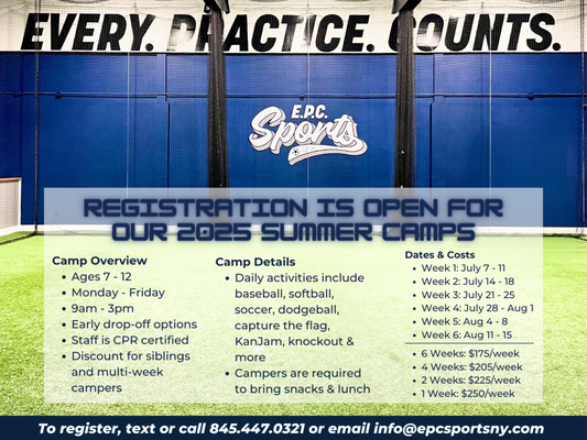 2025 Summer Camps - Registration is now open for our 2025 Summer Camps! 

Our weekly camps begin on July 7 and include baseball, softball, soccer, dodgeball, capture the flag, KanJam, knockout & more! Camps run Monday-Friday from 9a - 3p for ages 7-12, and early drop-off and late pick-up options are available. We offer discounts for siblings and multi-week campers, and will consider age exceptions. Campers are required to bring their own snacks and lunch. Our staff is CPR certified and ready to make your kid's summer camp experience memorable!