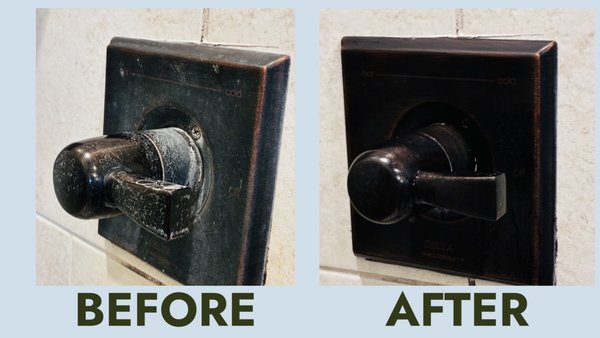 Shower Handle-bringing back the shine! - Many of our clients struggle with the hard water marks and grime; no worries we can handle that! Shower Handle-bringing back the shine! - Many of our clients struggle with the hard water marks and grime; no worries we can handle that!