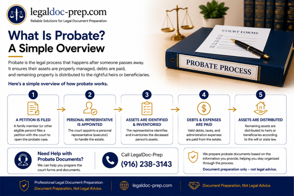 Probate Document Preparation - LegalDoc-Prep provides professional document preparation services for probate matters. We help clients prepare and organize court forms and supporting documents based on the information they provide. Our goal is to make the document preparation process clear, organized, and efficient. Document preparation only — not legal advice or legal representation. Probate Document Preparation - LegalDoc-Prep provides professional document preparation services for probate matters. We help clients prepare and organize court forms and supporting documents based on the information they provide. Our goal is to make the document preparation process clear, organized, and efficient. Document preparation only — not legal advice or legal representation.