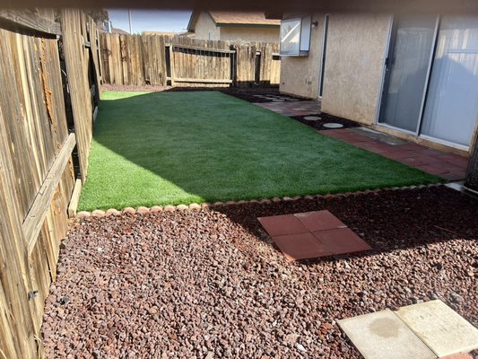 Back yard turf installation from dirt to low maintenance - We specialize in landscape renovation rebuild landscape clean ups and more as you can see this project was all dirt and we made the yard revive by adding turf pavers and rock to make it stand out Back yard turf installation from dirt to low maintenance - We specialize in landscape renovation rebuild landscape clean ups and more as you can see this project was all dirt and we made the yard revive by adding turf pavers and rock to make it stand out