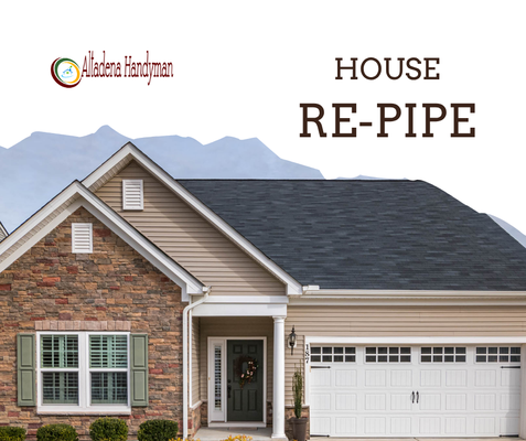 Whole House Re-Pipe and Drywall Repair - This project involved a comprehensive re-pipe to replace the aging galvanized piping throughout the entire residence. Galvanized pipes, while once a standard for residential plumbing, have a finite lifespan and are susceptible to corrosion, leaks, and reduced water flow over time.