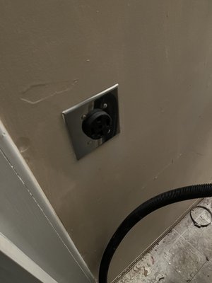 Dryer Receptacle Installation - A client needed the hardwiring to a dryer removed and replaced with a receptacle for a new dryer to be plugged into. The line had to be ran again and a new outlet was installed for the dryer. Dryer Receptacle Installation - A client needed the hardwiring to a dryer removed and replaced with a receptacle for a new dryer to be plugged into. The line had to be ran again and a new outlet was installed for the dryer.
