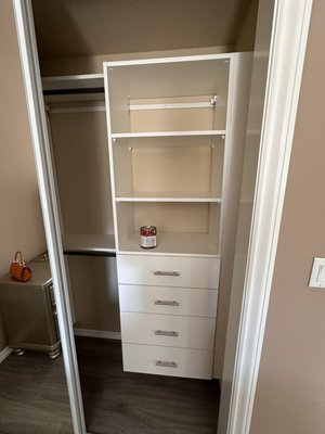 Porter Ranch - Simple yet functional - This was for a customer in Porter Ranch that had plain 1 shelf closets. 
They desired something simple but functional.