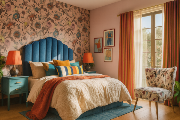 Partial house design refresh. - This bedroom and living room design I worked on last year for a really awesome client who loves patterns and colors! The apartment is in Auburn, Northern California, about an hour from our offices in Folsom. Designing this space wasn’t a walk in the park; selecting vibrant, gorgeous, and fun patterns and colors without losing harmony is a tricky process. Partial house design refresh. - This bedroom and living room design I worked on last year for a really awesome client who loves patterns and colors! The apartment is in Auburn, Northern California, about an hour from our offices in Folsom. Designing this space wasn’t a walk in the park; selecting vibrant, gorgeous, and fun patterns and colors without losing harmony is a tricky process.