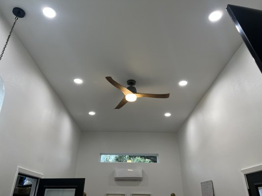 Flippo apartment/Garage - This project was a a new construction project where a returning client added an apartment/auto shop to the property. This consisted of running a new 125 amp multi wire branch circuit to provide electrical service to the structure. Two post lifts, a 94” ceiling fan, as well as recessed and high bay lighting were just some high lights on the install of this project.