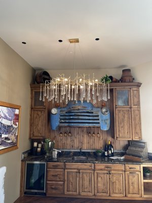 Pendants to chandelier! - Homeowners did not like the three pendants for their bar and they went with this elegant antler fixture! Pendants to chandelier! - Homeowners did not like the three pendants for their bar and they went with this elegant antler fixture!