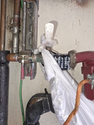 Advanced Leak Detection & Repair - Shut off water and drain system. Remove and replace 3/4" shut off valve and re-plumb section of 3/4" copper to brass union of recirculation pump. Advanced Leak Detection & Repair - Shut off water and drain system. Remove and replace 3/4" shut off valve and re-plumb section of 3/4" copper to brass union of recirculation pump.