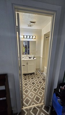 Bathroom Repair & Refresh - This project was a minor remodeling project, only replacing the vinyl tile flooring with new ones, painting, caulking, replacing baseboards and just general repairs to the walls like holes and texturing. Looks amazing, but could look better if the customer was ready to tackle replacing the vanity and tub. We focus on what the customer wants. In this case they were on a limited budget but wanted their bathroom to look new again. Here are just some of the before, during and after pics. Bathroom Repair & Refresh - This project was a minor remodeling project, only replacing the vinyl tile flooring with new ones, painting, caulking, replacing baseboards and just general repairs to the walls like holes and texturing. Looks amazing, but could look better if the customer was ready to tackle replacing the vanity and tub. We focus on what the customer wants. In this case they were on a limited budget but wanted their bathroom to look new again. Here are just some of the before, during and after pics.