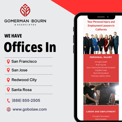 About Us - Gomerman | Bourn & Associates is a top-rated California law firm specializing in representing employees in all aspects of employment law and personal injury cases. The firm has recovered well over $100 million for its clients since opening its doors in 2012. Our attorneys are experienced in handling all aspects of each case from inception to appeal. The firm regularly takes cases to trial, has tried over 10 cases to verdict, and has several published appellate opinions. About Us - Gomerman | Bourn & Associates is a top-rated California law firm specializing in representing employees in all aspects of employment law and personal injury cases. The firm has recovered well over $100 million for its clients since opening its doors in 2012. Our attorneys are experienced in handling all aspects of each case from inception to appeal. The firm regularly takes cases to trial, has tried over 10 cases to verdict, and has several published appellate opinions.