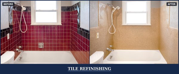 Tile Walls & Floor Refinishing - No need to replace your ugly, damaged tile. Miracle Method will transform your existing tile and completely seal the grout lines.

What problem can we solve for you?
Ugly, outdated colors
Stained and moldy tile grout lines
Cracked tile