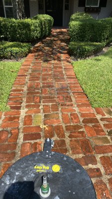 Stone front walkway cleaning - Mildew removed from customers front walkway leading up to home. Was becoming a slipping hazard. Pressure alone will not clean it this well. Give me a call!!