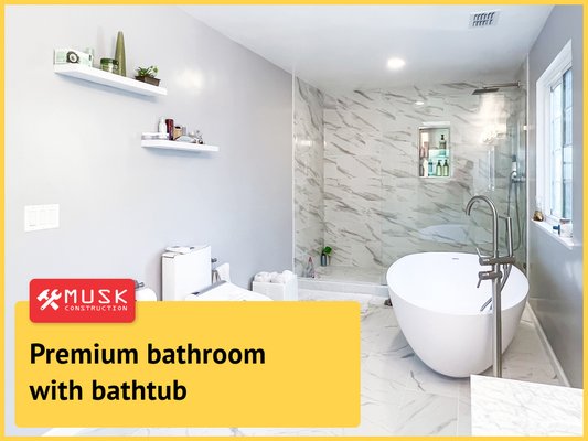 Premium bathroom with bathtub - Looking for someone to entrust your all-in-one bathroom renovation to? We have ready-made solutions for bathrooms of different sizes. Within 3 weeks we will transform your bathroom so that it will be a pleasure to be in it. Premium bathroom with bathtub - Looking for someone to entrust your all-in-one bathroom renovation to? We have ready-made solutions for bathrooms of different sizes. Within 3 weeks we will transform your bathroom so that it will be a pleasure to be in it.