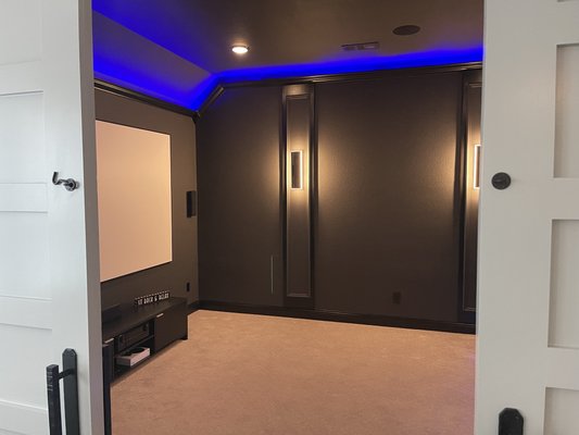 Recent Theater and Media rooms - Just a few theater / media room installations we’ve done over the years. From installing in a basic prewired room to complete build outs. Adding columns, sconces, star ceiling, risers, carpet and much more.