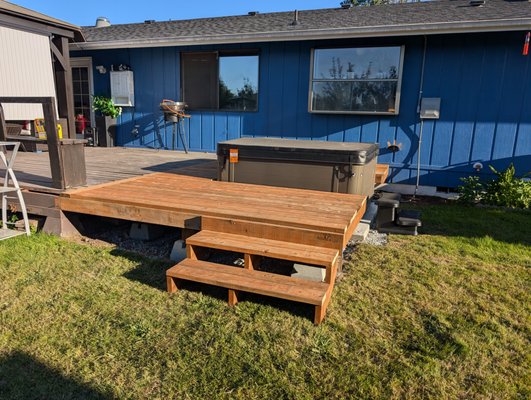 Deck extension - Upgrade your backyard with a custom deck extension for your hot tub! We design and build beautiful, seamless extensions that make your spa a natural part of your outdoor living space. Our focus is on a rock-solid structure for safety and a flawless finish to match your existing deck. Create the ultimate spot for relaxation and entertaining. Call today for a free design consultation! Deck extension - Upgrade your backyard with a custom deck extension for your hot tub! We design and build beautiful, seamless extensions that make your spa a natural part of your outdoor living space. Our focus is on a rock-solid structure for safety and a flawless finish to match your existing deck. Create the ultimate spot for relaxation and entertaining. Call today for a free design consultation!
