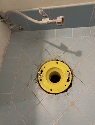 Toilet Flange Repair - Repaired a damaged toilet flange to ensure the toilet is properly secured and sealed to the drain line. A functioning flange is important because it keeps the toilet stable and prevents leaks, odors, and potential water damage around the base of the toilet. Toilet Flange Repair - Repaired a damaged toilet flange to ensure the toilet is properly secured and sealed to the drain line. A functioning flange is important because it keeps the toilet stable and prevents leaks, odors, and potential water damage around the base of the toilet.
