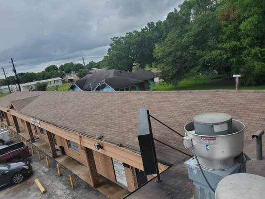 Roof cleaning 2021 Prevost Center - This treatment was done at Prevost Center commercial property. The building roof  hadn't been clean in years.Customers wanted to bring your property up too standard. We didn't disappoint by upgrading the commercial look that it's deserved.