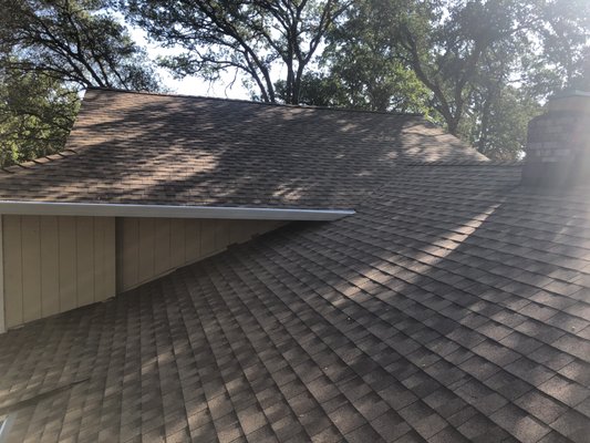 GAF Shingle Re-roof - Remove old comp roof. Install GAF HD Reflector shingle roof in Sandalwood 
Install 7" seamless gutters and downspouts
Golden Pledge warranty. 25 year workmanship warranty back by GAF Material Corp