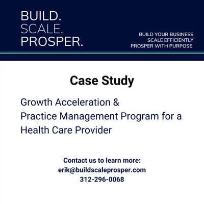 Growth Acceleration & Practice Management for a Health Care Provider - Background
‣ Health care provider was struggling to survive despite being located in a large, affluent area with more than 100,000 residents
Challenges
‣ Competition in this area is fierce with thousands of entrenched providers from established hospital networks, family practices and other providers
‣ The company did not have a unique value proposition or market dominating position
‣ A lack of revenue and cash flow problems required immediate results
Actions
‣ Conducted an in-depth Blue Ocean Strategy market analysis which identified underserved segments, significant patient dissatisfiers and opportunities to exploit to win new business
‣ Built mission, operating principles and highly profitable, innovative service offering and market dominating position
‣ Implemented innovative technology to
‣ Developed a comprehensive growth acceleration system to acquire new patients, improve patient experience and drive life-time patient value
Results
‣ Grew revenue from $600,000 in revenue to $10 million in revenue in less than 4 years Growth Acceleration & Practice Management for a Health Care Provider - Background
‣ Health care provider was struggling to survive despite being located in a large, affluent area with more than 100,000 residents
Challenges
‣ Competition in this area is fierce with thousands of entrenched providers from established hospital networks, family practices and other providers
‣ The company did not have a unique value proposition or market dominating position
‣ A lack of revenue and cash flow problems required immediate results
Actions
‣ Conducted an in-depth Blue Ocean Strategy market analysis which identified underserved segments, significant patient dissatisfiers and opportunities to exploit to win new business
‣ Built mission, operating principles and highly profitable, innovative service offering and market dominating position
‣ Implemented innovative technology to
‣ Developed a comprehensive growth acceleration system to acquire new patients, improve patient experience and drive life-time patient value
Results
‣ Grew revenue from $600,000 in revenue to $10 million in revenue in less than 4 years