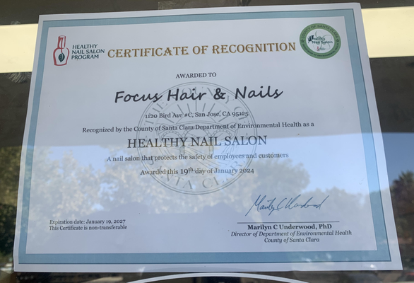 Awarded Healthy Nail Salon by SC County - We were awarded a certificate for being a Healthy Nail Salon by the City of Santa Clara that protects the safety of its employees and customers.
Call us today to make an appointment or stop on by! We do take walk-ins. Awarded Healthy Nail Salon by SC County - We were awarded a certificate for being a Healthy Nail Salon by the City of Santa Clara that protects the safety of its employees and customers.
Call us today to make an appointment or stop on by! We do take walk-ins.