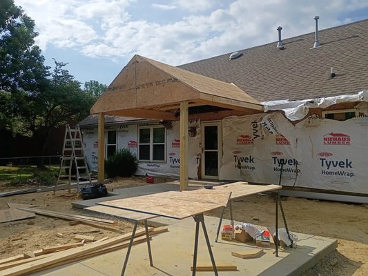 ENTRANCE ROOF BUILD - ENTRANCE BUILD FOR ROOF. WE STOPPED WHEN IT WAS COMPLETE. TOO HOT FOR SHINGLES.
BUT WE DO ROOFS. TOO! ENTRANCE ROOF BUILD - ENTRANCE BUILD FOR ROOF. WE STOPPED WHEN IT WAS COMPLETE. TOO HOT FOR SHINGLES.
BUT WE DO ROOFS. TOO!