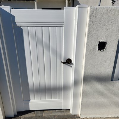 Custom Lock installation vinyl gate - We completed a custom commercial lever handle and electronic strike installation on a vinyl gate, designed to provide secure, convenient access for business use. This project required precision fitting and expert modifications to accommodate commercial-grade hardware on a non-traditional gate material. The result is a clean, durable, and professional-looking entry solution that enhances both security and accessibility. Perfect for property managers or business owners seeking controlled access without compromising aesthetics. Custom Lock installation vinyl gate - We completed a custom commercial lever handle and electronic strike installation on a vinyl gate, designed to provide secure, convenient access for business use. This project required precision fitting and expert modifications to accommodate commercial-grade hardware on a non-traditional gate material. The result is a clean, durable, and professional-looking entry solution that enhances both security and accessibility. Perfect for property managers or business owners seeking controlled access without compromising aesthetics.