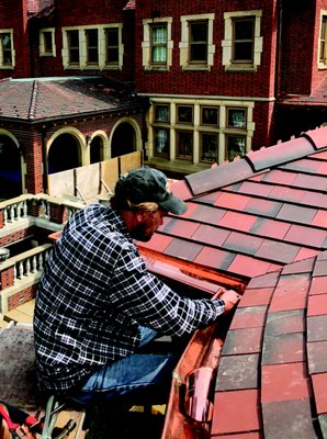 Estate Tile Repair with New Copper Gutters - From modest homes to stately mansions, we believe all homes deserve craftsmanship to ensure they last. Estate Tile Repair with New Copper Gutters - From modest homes to stately mansions, we believe all homes deserve craftsmanship to ensure they last.