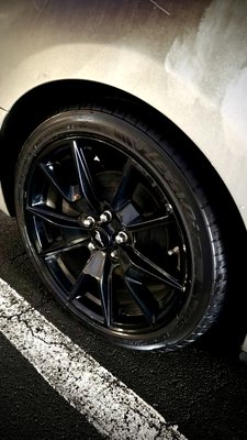 Deep wash of black wheels and tire blackening. 2017 Ford Mustang - Give your Mustang the treatment it deserves! Our Deep Wheel & Tire Service includes a full deep wash of your black wheels to remove brake dust, grime, and road debris — restoring their original shine and smooth finish. After the deep clean, we apply a premium tire blackening and protectant that gives your tires a rich, dark look while protecting them from UV damage and fading.