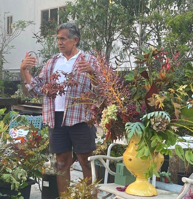 Holiday Decor Workshop! - This Friday, Nov. 22nd, 3:00 p.m. at Laguna Nursery, 481 N. Coast Highway
$30 - CALL (949) 494-5200 to say you’re coming and show up with friends.
Via Diane of Best Of Laguna Beach -
If you know Ruben … have heard Ruben on my radio show (friends are now calling it “The DiRu Coffee Chat Show”) … or have gone on Ruben’s Garden Walks (another one next Sat, Nov. 23rd), you know you’ve entered the magical realm of Crazy-Great Creativity. And, he’s so danged funny about it.
This Friday, Ruben’s Annual Holiday Decor Workshop returns to Laguna Nursery in north Laguna and, in one hyphenated word it’s: Mind-Boggling.
“Holiday Decor Done Naturally: Wreaths and More” is this year’s theme and here’s what’s funniest about Ruben: He DOES create all these natural, live plant arrangements and wreaths naturally. It’s just innate, in his blood. For ME, the person who writes really well but can’t tie her shoes or draw a stickperson … ehrm, not so natural to make a holiday wreath. But just watching Ruben in action is worth the $30 entrance fee a hundred times over.
He’s so damned entertaining.
He’ll be yapping away about all this great information on what to get and how to combine colors, and different themed materials you want to use for various decor themes, and what the “in” colors really are this year, and how to do THIS outside and how to do THIS as a simple decor item in the guest powder room. And while Ruben’s saying ALL OF THIS, he’s whipping together something like 11 wreaths, 7 Christmas tree looks, 4 magically sprawling table centerpieces … and he decorates a partridge in a (live) pear tree to boot.
It’s mind-boggling, chock full of great new ideas and super entertaining. I’ll see you there. Holiday Decor Workshop! - This Friday, Nov. 22nd, 3:00 p.m. at Laguna Nursery, 481 N. Coast Highway
$30 - CALL (949) 494-5200 to say you’re coming and show up with friends.
Via Diane of Best Of Laguna Beach -
If you know Ruben … have heard Ruben on my radio show (friends are now calling it “The DiRu Coffee Chat Show”) … or have gone on Ruben’s Garden Walks (another one next Sat, Nov. 23rd), you know you’ve entered the magical realm of Crazy-Great Creativity. And, he’s so danged funny about it.
This Friday, Ruben’s Annual Holiday Decor Workshop returns to Laguna Nursery in north Laguna and, in one hyphenated word it’s: Mind-Boggling.
“Holiday Decor Done Naturally: Wreaths and More” is this year’s theme and here’s what’s funniest about Ruben: He DOES create all these natural, live plant arrangements and wreaths naturally. It’s just innate, in his blood. For ME, the person who writes really well but can’t tie her shoes or draw a stickperson … ehrm, not so natural to make a holiday wreath. But just watching Ruben in action is worth the $30 entrance fee a hundred times over.
He’s so damned entertaining.
He’ll be yapping away about all this great information on what to get and how to combine colors, and different themed materials you want to use for various decor themes, and what the “in” colors really are this year, and how to do THIS outside and how to do THIS as a simple decor item in the guest powder room. And while Ruben’s saying ALL OF THIS, he’s whipping together something like 11 wreaths, 7 Christmas tree looks, 4 magically sprawling table centerpieces … and he decorates a partridge in a (live) pear tree to boot.
It’s mind-boggling, chock full of great new ideas and super entertaining. I’ll see you there.