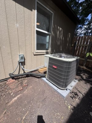 New System Installation - Installed a new complete heating and cooling system including a high-efficiency air conditioner and matching gas furnace. Removed and disposed of the old equipment, set the new condenser on a level pad, installed the new indoor furnace and coil, connected all refrigerant, gas, electrical, and drain lines, pressure-tested and pulled vacuum to manufacturer specifications, and verified proper airflow and system performance. System was started up, tested in both heating and cooling modes, and confirmed to be operating safely and efficiently. Customer was shown system operation and maintenance recommendations. New System Installation - Installed a new complete heating and cooling system including a high-efficiency air conditioner and matching gas furnace. Removed and disposed of the old equipment, set the new condenser on a level pad, installed the new indoor furnace and coil, connected all refrigerant, gas, electrical, and drain lines, pressure-tested and pulled vacuum to manufacturer specifications, and verified proper airflow and system performance. System was started up, tested in both heating and cooling modes, and confirmed to be operating safely and efficiently. Customer was shown system operation and maintenance recommendations.